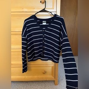 Blue & white striped Hippie Rose button down v-neck sweater